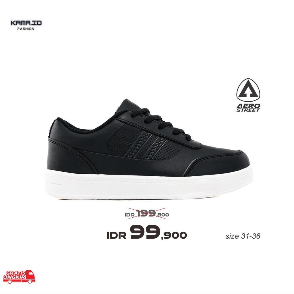 Sepatu Terbaru / Aerostreet 31-36 Airstrike Putih Hitam Hitam - Sepatu Sneaker Casual Sekolah