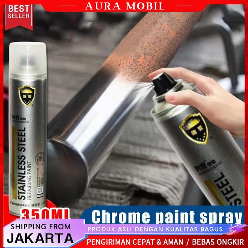 350 ML  Cat Semprot Chrome Sapporo Chrome Spray Paint Anti Karat Warna Stainless Automotive Metallic