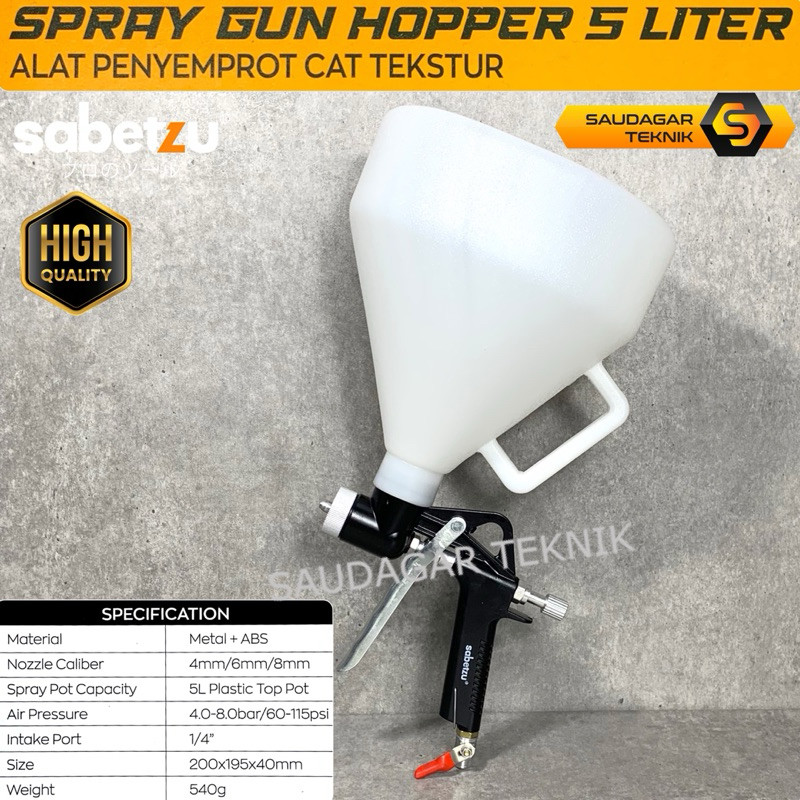 Sabetzu Spray Gun Hopper Alat Semprot Cat Texture Dinding Lantai Tembok Semen Alat Penyemprot Spray 