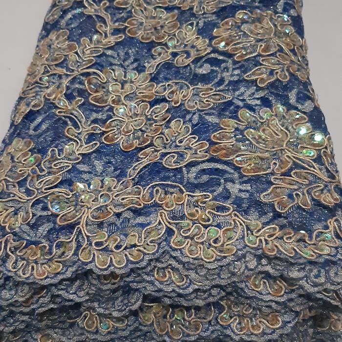 Kain Bahan Brokat prada cornely full payet High Quality - Biru Gold