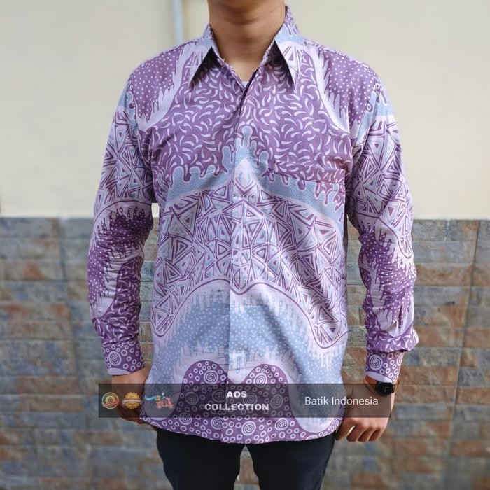 kemeja batik pria Lilac lapis furing lengan panjang batik pria Taro ekslusive - Taro Lilac PJG, S