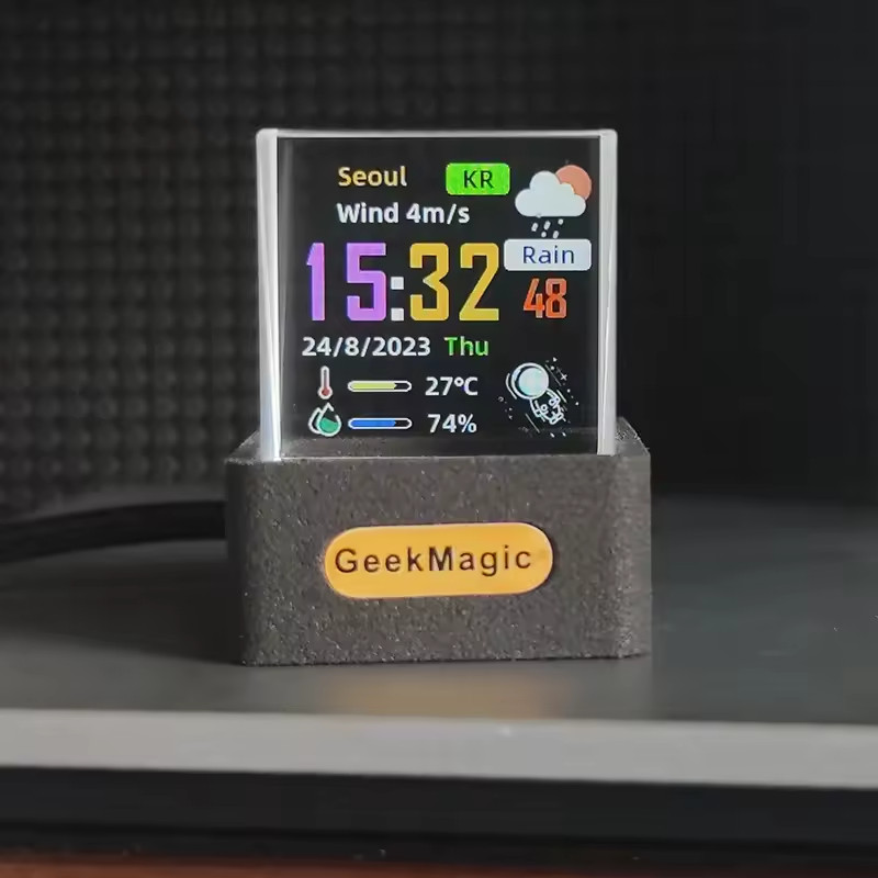 

GeekMagic GIFTV Crystal Cube Photo Display Holographic Desktop Smart Weather Station Digital Clock with DIY GIF Animations Album