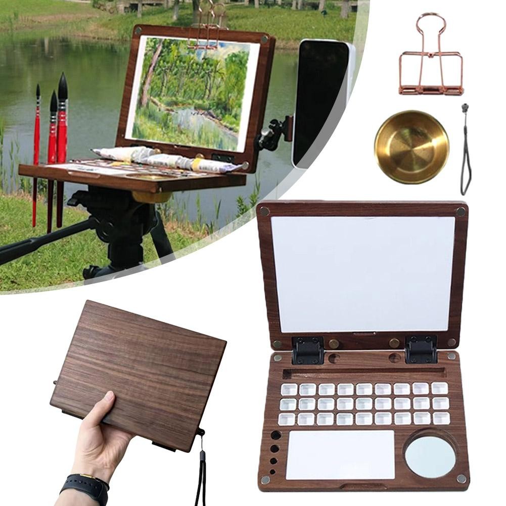 

9 Inch Portable Travel Wooden Handmade Watercolor Paint Walnut Paint Mini Box Paints Oil Palette Tray Box Empty Black Box P8Y8