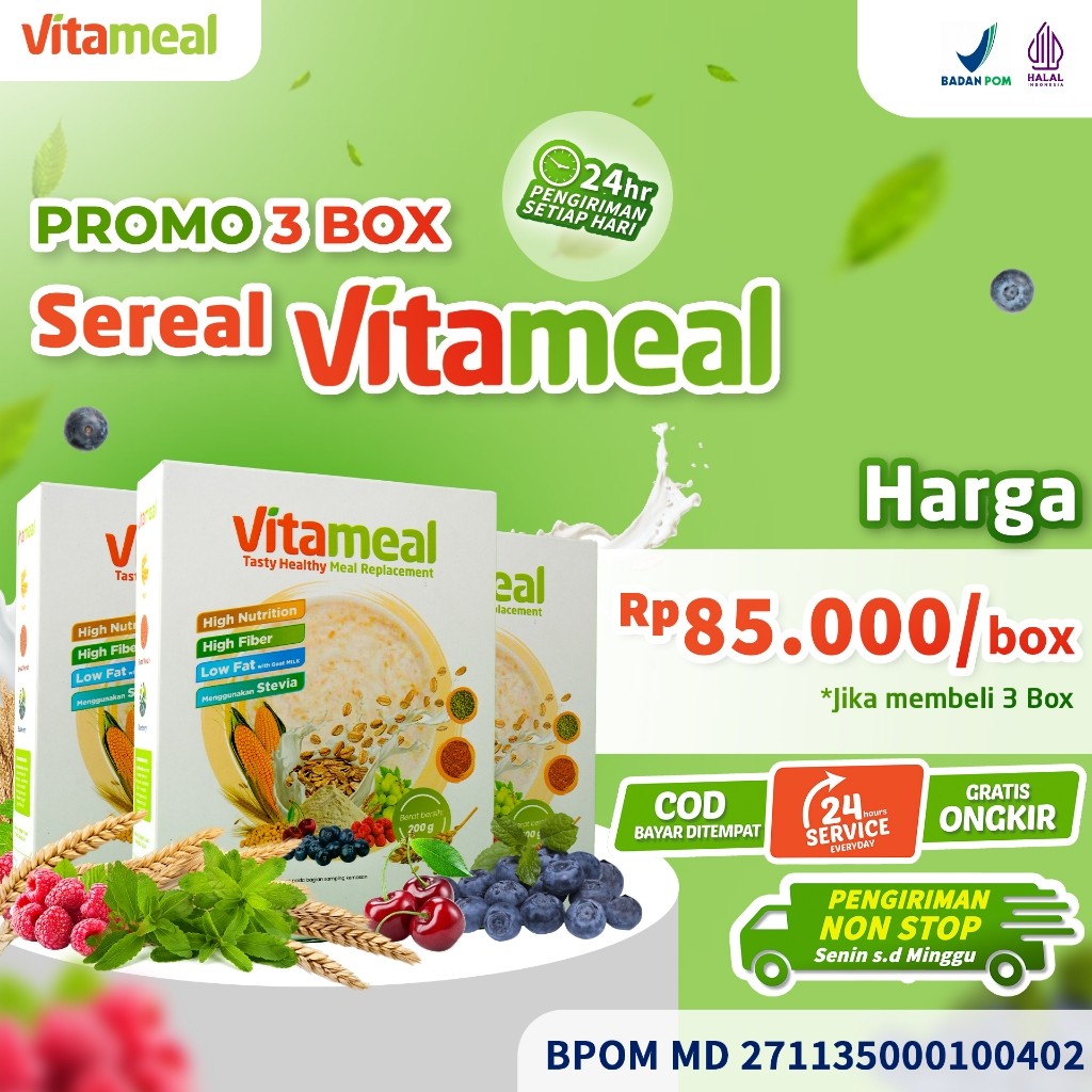 

VITAMEAL Paket SEHAT 3 BOX - Sereal Diabetes Multigrain Bantu Turunkan Gula Darah Tinggi Normalkan Kadar Gula Cegah Diabetes Kebas Kesemutan Herbal Alami Tanpa Efek Samping