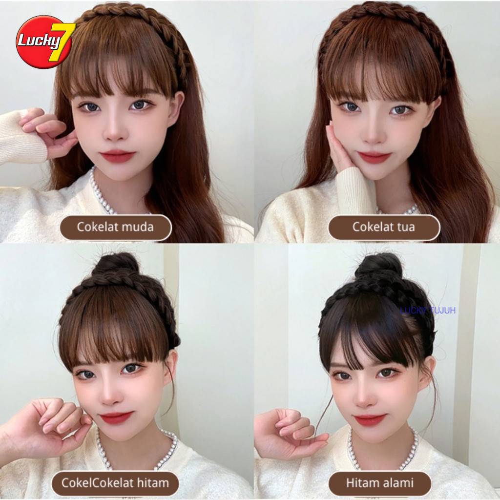 CodBando Rambut Palsu Dengan Poni/Rambut Palsu Poni/Bando Kepang Poni/Bando Poni Model Tulang