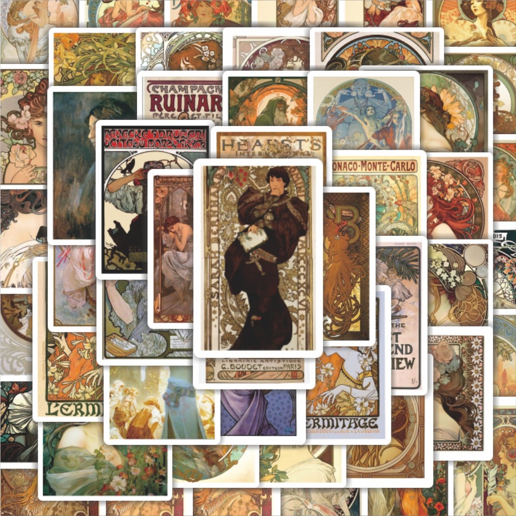 

100PCS Lucu Stiker Mucha Art Nouveau Collection/Koleksi Stiker Aesthetic Stiker Anti Air Stikers Berperekat Waterproof sticker decal buat Motor Helm Buku Journal Koper Casing HP Laptop Botol Minum Hadiah anak