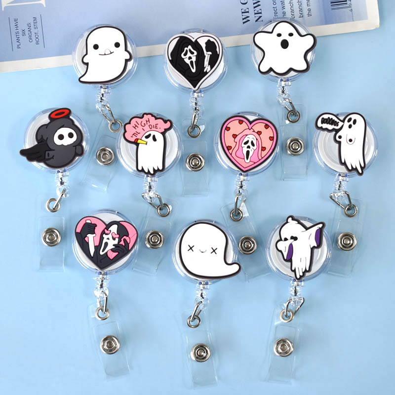 

Hot Sales Badge Reel Anime Ghost Pumpkin Funny Ghost Halloween Style Retractable Nurse Badge Reel ID Card Holder Keys Lanyard