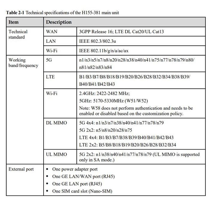 Huawei Brovi Oit 5G Router Wifi E 5 H155-3 5G WiFi 6 3.6Gbps 5G - Oit 5G 200GB