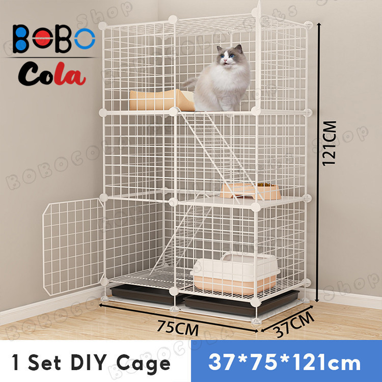 AUPSHOP 1 Set Pagar Kucing Tinggi Kandang Kucing Tingkat 2 Kandang Hewan Pagar Besi