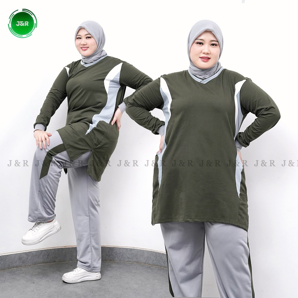 YY67 Stelan Baju Olahraga Muslimah Manset Ukuran Jumbo Up To 120 kg