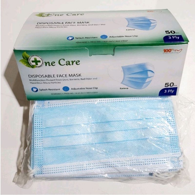 PAKET HEMAT GROSIR KOLIAN MASKER 3PLY ONECARE EARLOOP BIRU ISI 50pcs #ORIGINAL ISI 70PACK X 50PCS/BO