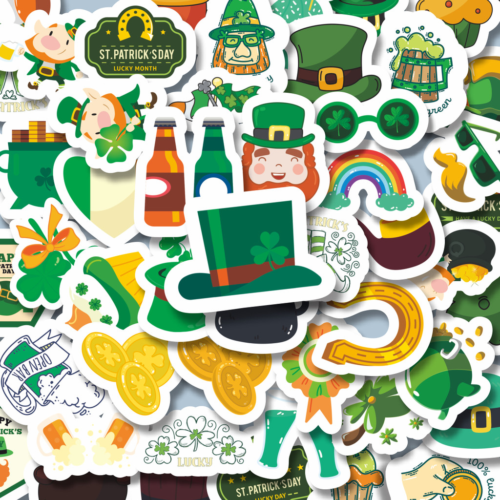 

100PCS Lucu Stiker St.Patrick 's Day [Hari Santo Patric] Stiker Aesthetic Stiker Anti Air Stikers Berperekat Waterproof sticker decal buat Motor Helm Buku Journal Koper Casing HP Laptop Botol Minum Hadiah anak