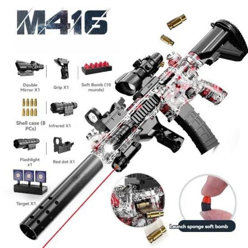 [24H COD] MAINAN ANAK TEMBAK TEMBAKAN ANAK SNIPER M416 BESAR BATERAI CASCO