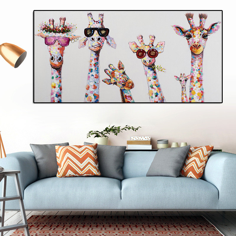 

Graffiti Art Animal Canvas Painting Curious Giraffes Family Poster Prints Decorative Picture Graphic Artwork for Kids Room Decor