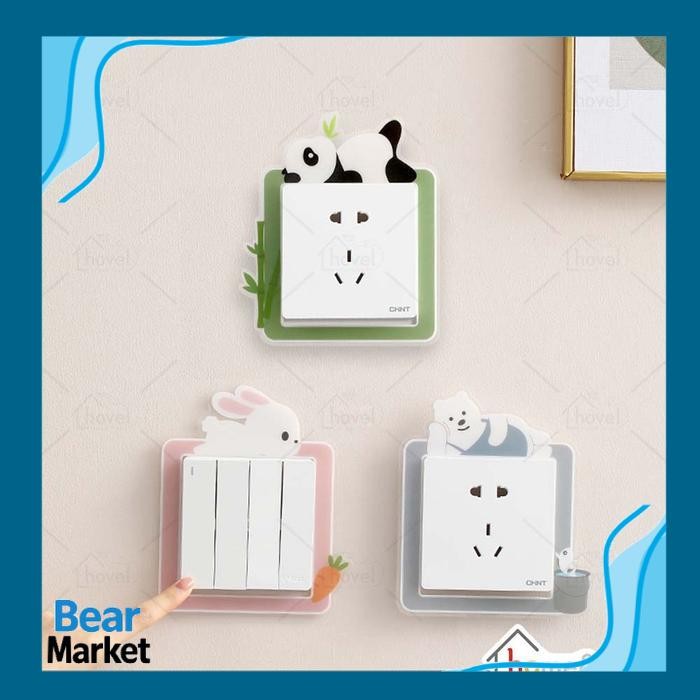 BEAR  Frame Saklar Lampu Stiker Gambar Lucu Glow In The Dark Dekorasi Dinding Wall Sticker - Cat