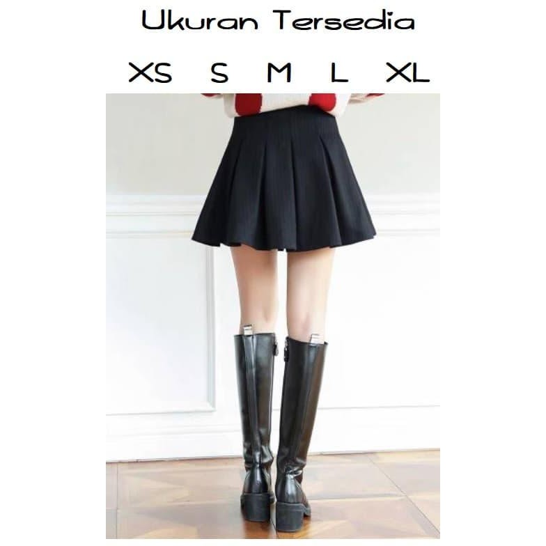Rok mini hitam sekolah jepang seksi sexy kualitas premium karet melar - Hitam, XS