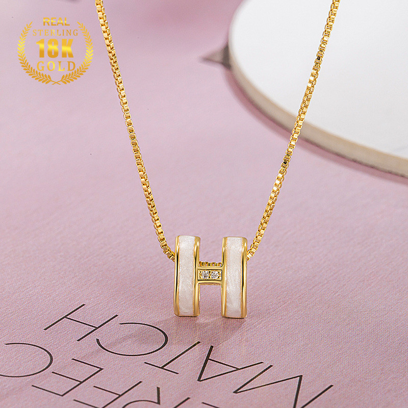 Kalung Huruf H Baru Untuk Wanita Liontin Emas 18k