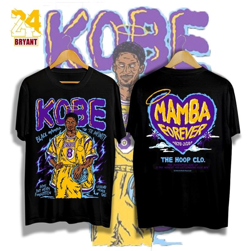 Kemeja T-shirt katun cetak Mamba Mentality Kobe Bryant bintang NBA unisex hitam dan putih pola cetak
