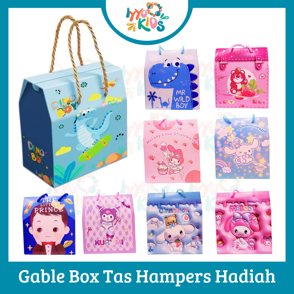 

IYYO KIDS | GB18 Kotak Hampers Hadiah Kado Lebaran Anak Kotas Tas Souvenir Anak Paper Bag/Goodie Bag/Box Tenteng Anak Dino Boy Girl