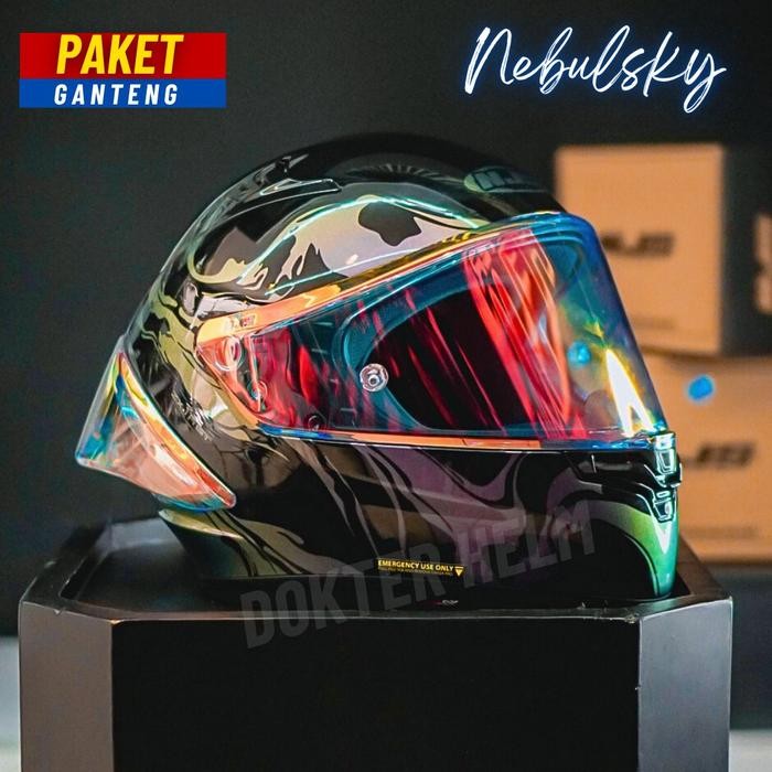 PAKET GANTENG NJS NEBULASKY - Helm Full Face ORIGINAL SNI - CLEAR RED& RED, L