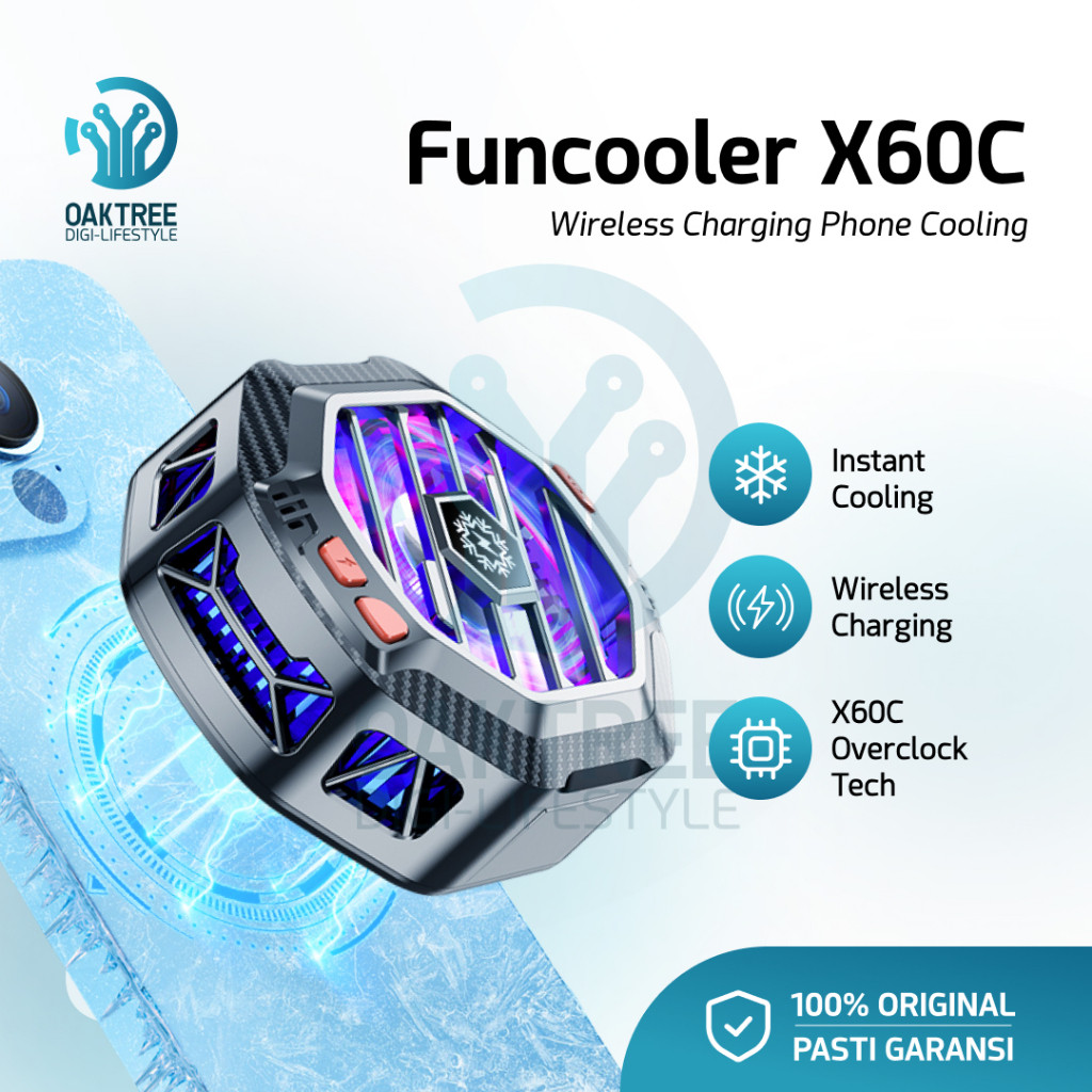 Oaktree Funcooler X60C Radiator Pendingin HP Magnet Fan Cooler Wireless Charging