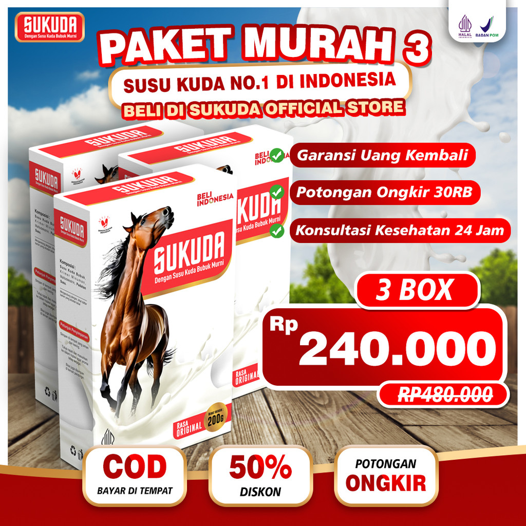 

SUKUDA 2 Box Susu Bubuk Kuda Liar Lombok Original Kolostrum 200 Gram