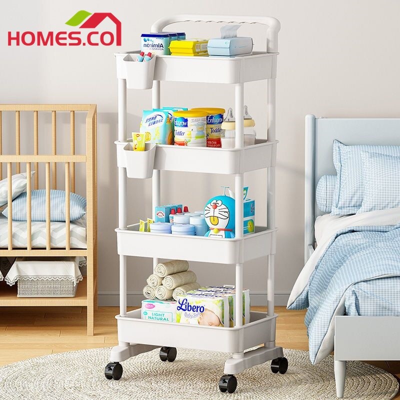 [In Stock]Homes Rak Susun Serbaguna Rak Trolley Dorong Bayi Plastik Rak Salon Rak Kamar Mandi dengan