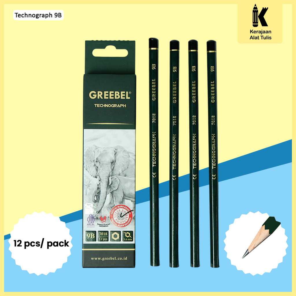 

GREEBEL Pensil 9B 7018 (12PCS/SET) / Alat Tulis Ujian Sekolah / Pensil Gambar