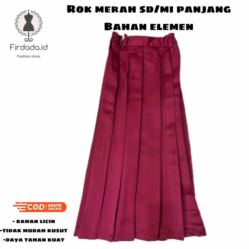 BROMSUNSHOP  Rok SD Panjang Merah Bahan Elemen Licin