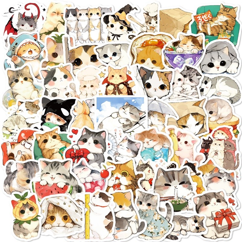 

10/30/50PCS Kawaii Anime Cat Colorful PVC Sticker Aesthetic Children's Stationery DIY Decoration Scrapbooking School Supplies