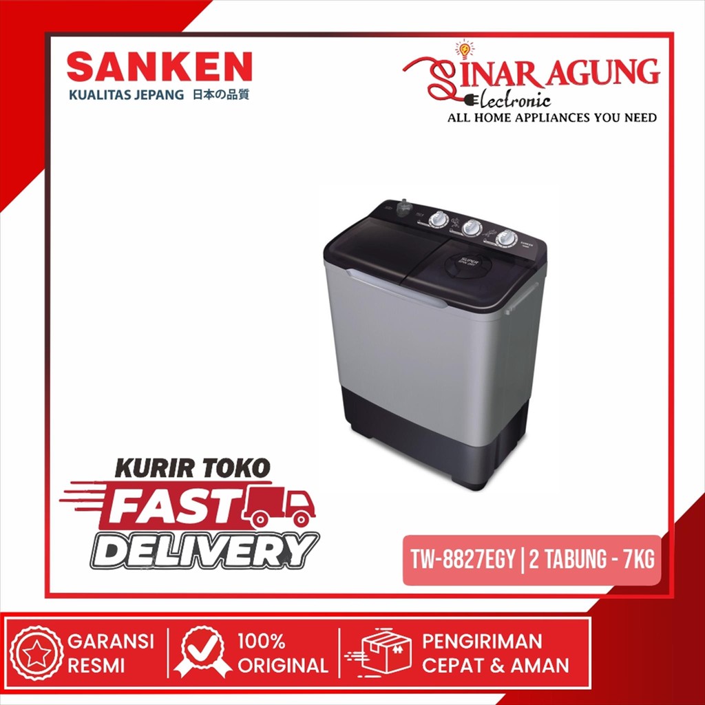 SANKEN TW-8827EGY / TW8827EGY MESIN CUCI 2 TABUNG - GARANSI RESMI