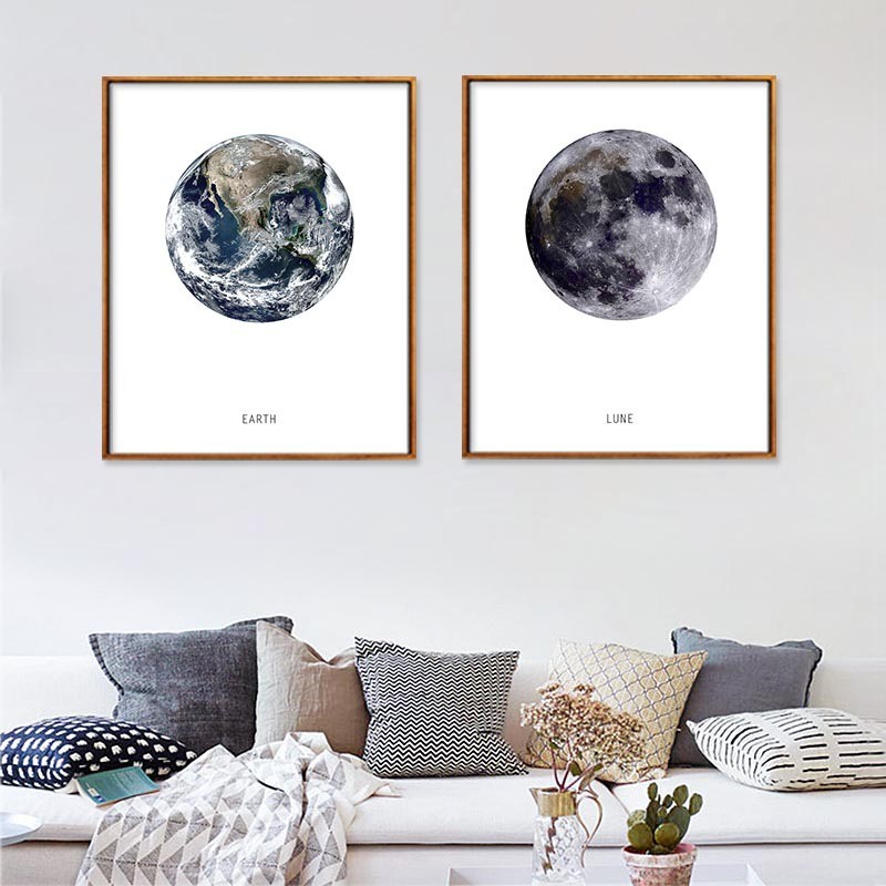 

Earth Moon Nordic Art Canvas Painting Wall Waterproof Pictures Spray Ink Unframed Decor Canvas Poster Home Office Decor Picture