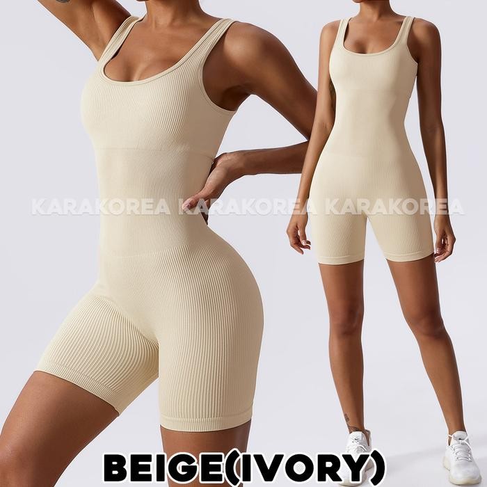 BIG SALE KARAKOREA 3029 Bodysuit Rompers Workout Premium Jumpsuit/bodysuits - 3029Beige(Ivory, L