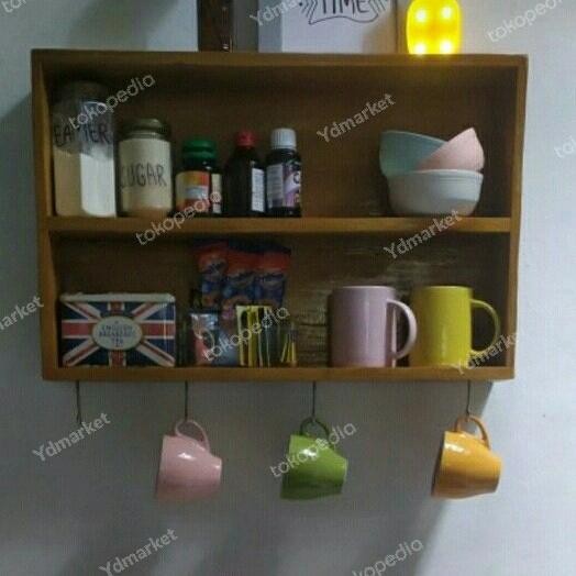 Rak Dinding Gantungan Gelas Kayu Jatibelanda - tanpa tutup