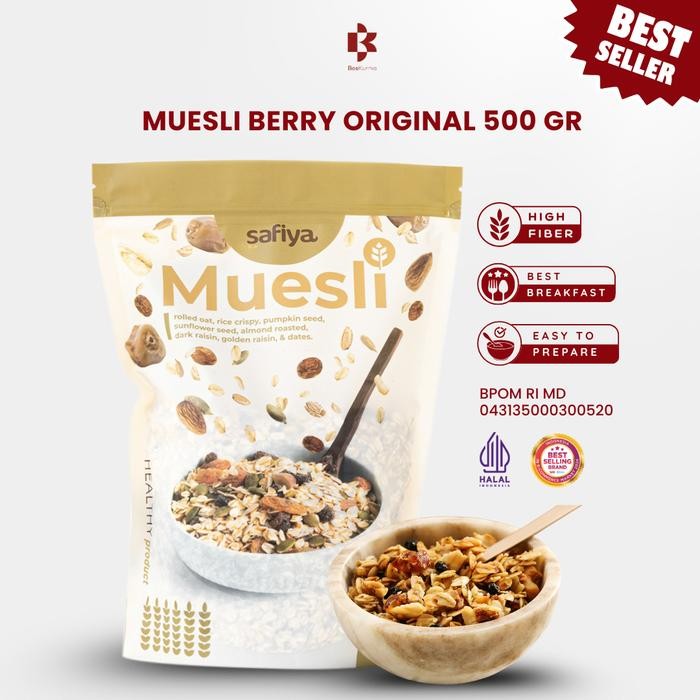 

Muesli Original 500 Gram Safiya - Sereal Sarapan Granola Oat Oatmeal Food Susu Almond - 500 Gram