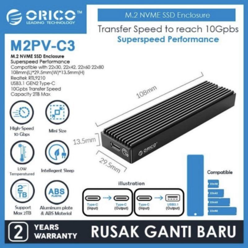 Orico M2PV C3 Case Casing SSD M.2 NVME Enclosure M2PV-C3CO