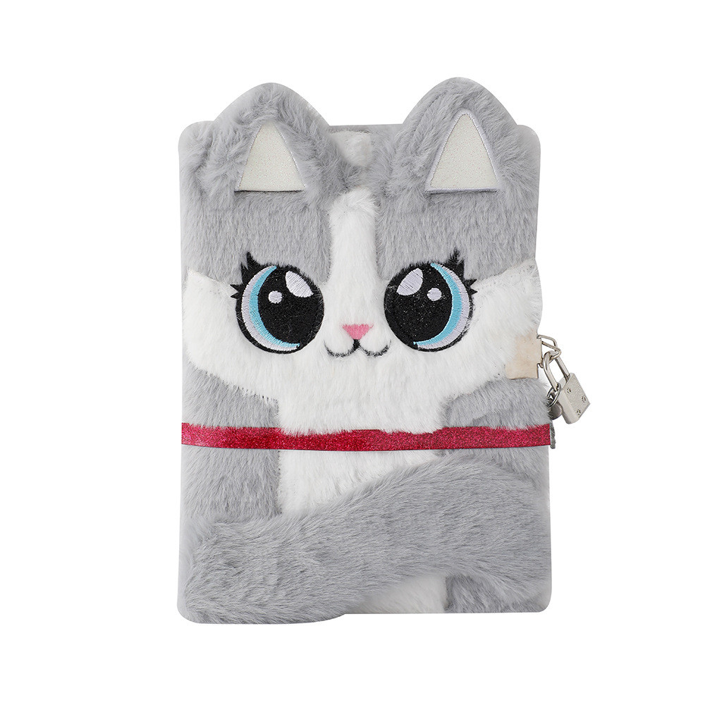 

A5 Plush Kawaii Kitty Notebook Cute Cartoon Cat Diary with Lock Kawaii Cat Ear Plush Notebook Fox Diary Book S ool Stationery