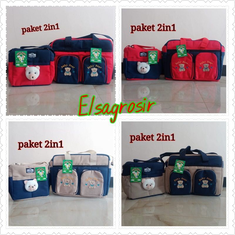DANGLAPOSHOP  Paket Tas Bayi Besar Dobel Saku GRATIS Tas Boneka Beruang