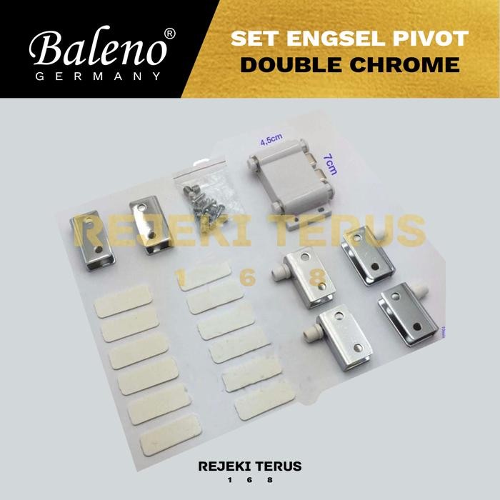 SET Engsel Pivot DOUBLE CHROME / Push Magnet Pintu Lemari Jepit Kaca Push