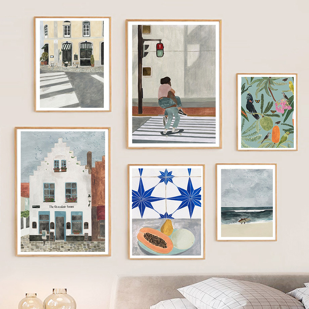 

Boho Architecture Travel Poster Botanical Canvas Painting Minimalist Tropical Art Print Nordic Wall Picture For Living Room Deco