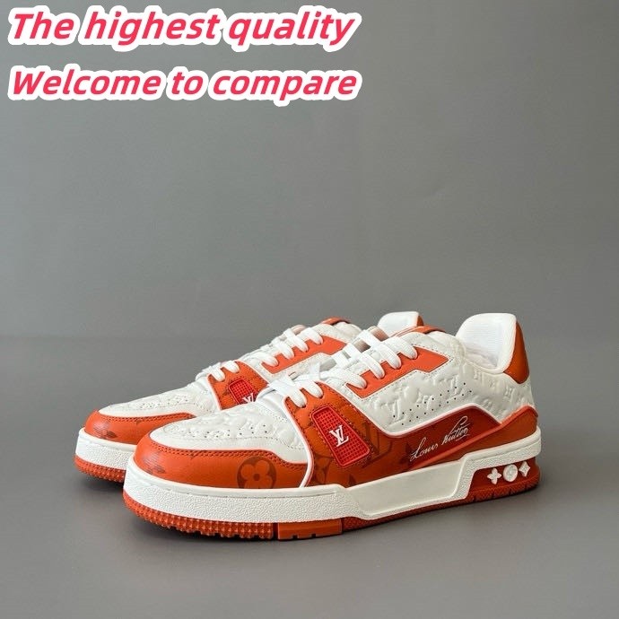 LV Trainer low cut retro casual sports basketball shoes, white orange men's shoes 5150657