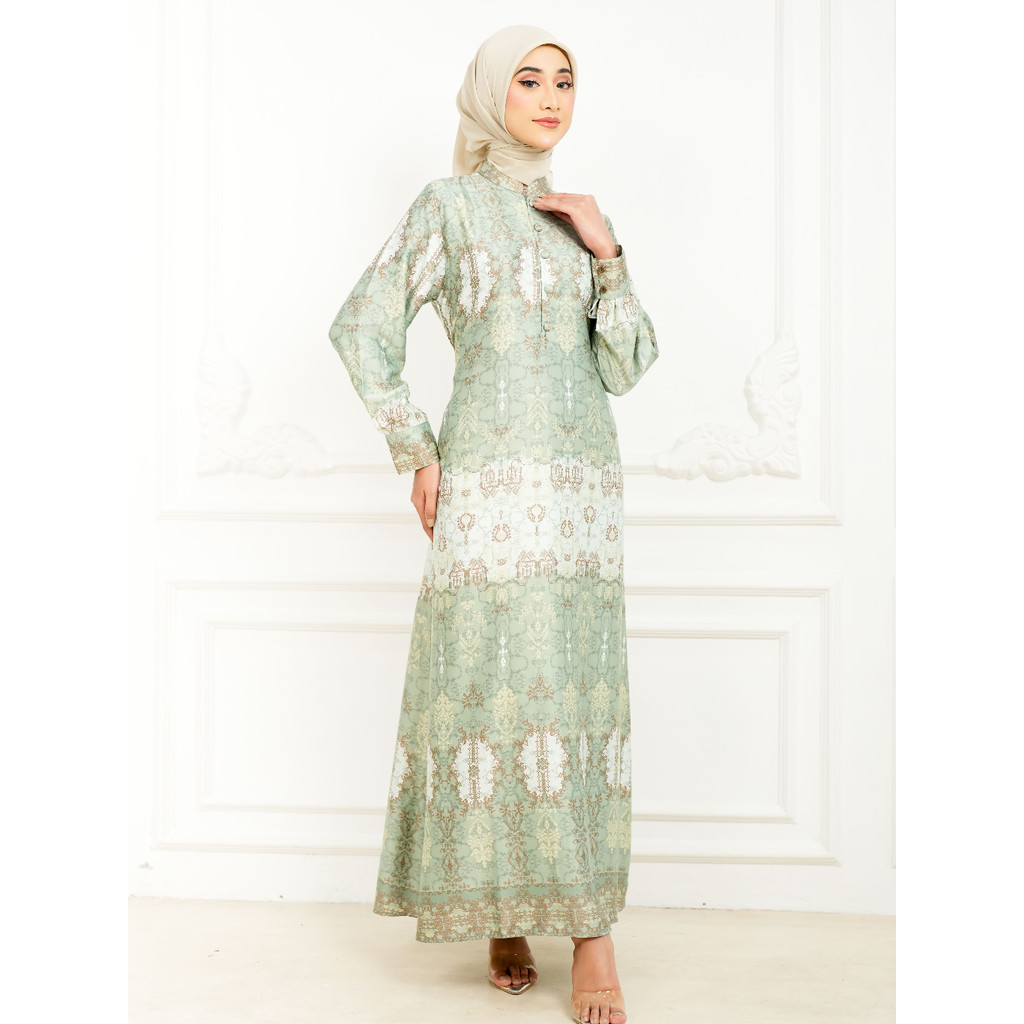 Batik Adyatma Wanita Arunika Sage Green Gamis Dress