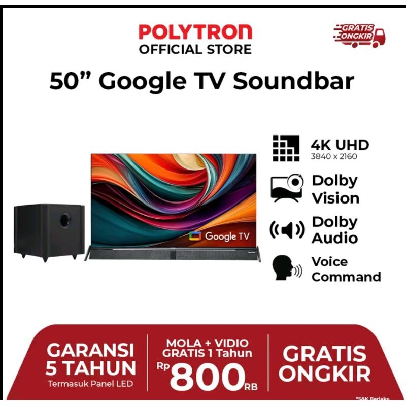 POLYTRON 4K UHD Smart Cinemax Soundbar  50 Inch – PLD 50BUG5058 + SUBWOOFER