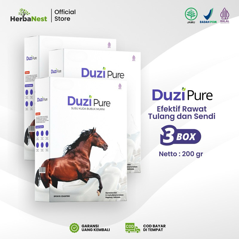 

Duzi Pure Susu Kuda Asli Bubuk Herbal 100% Paket 3 Box
