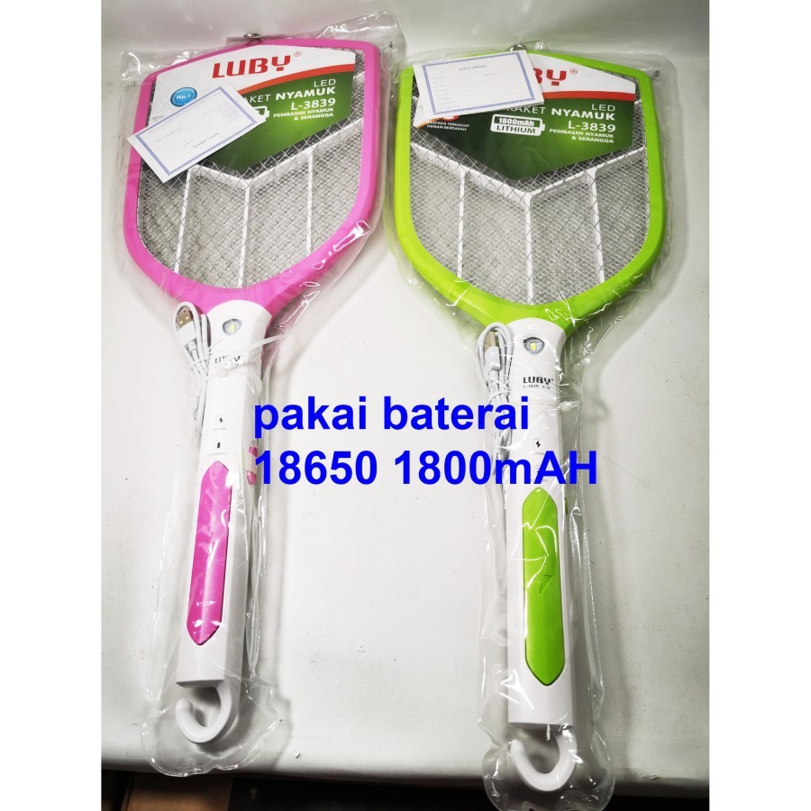 Raket Nyamuk Listrik Luby L-3839 Baterai Lithium 18650 -1800mAH