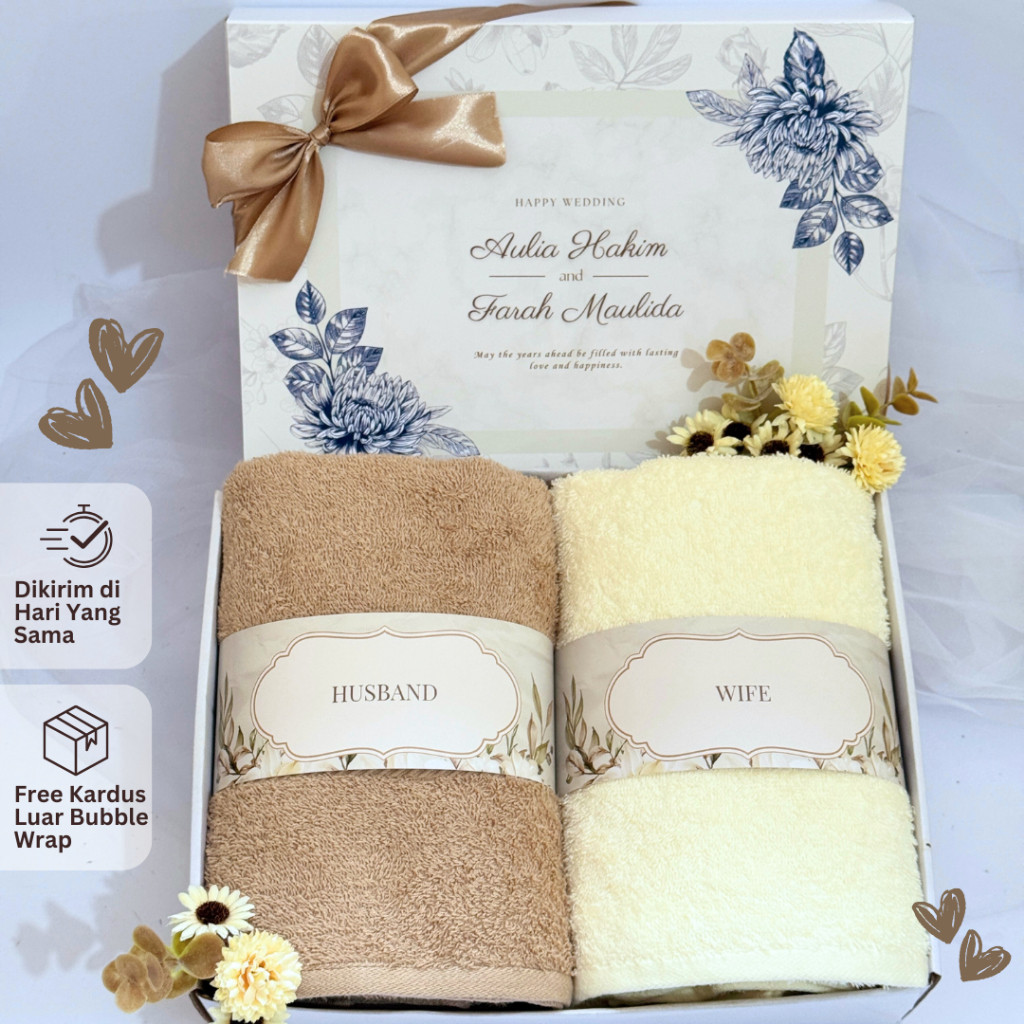Handuk couple wedding bordir hampers handuk couple seserahan pernikahan