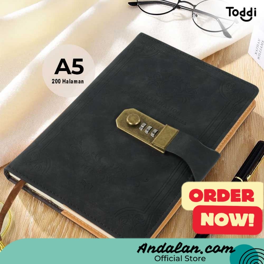 

Toddi Buku Jurnal Leather Diary A5 68GSM 200 Halaman Grid with Lock - TD100