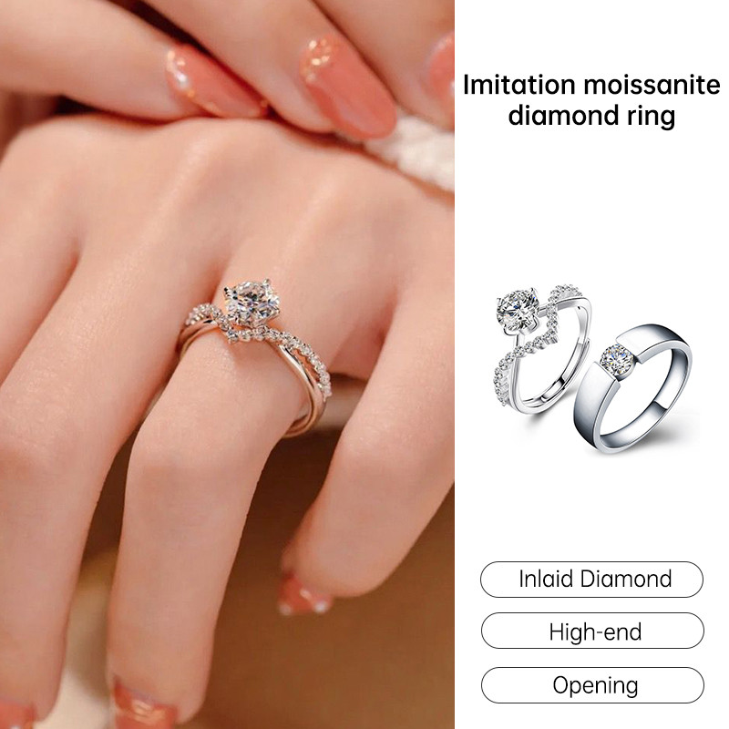 Cincin Berlian Imitasi Terbuka Cincin Berlian Mewah Ringan Cincin Pasangan Mewah