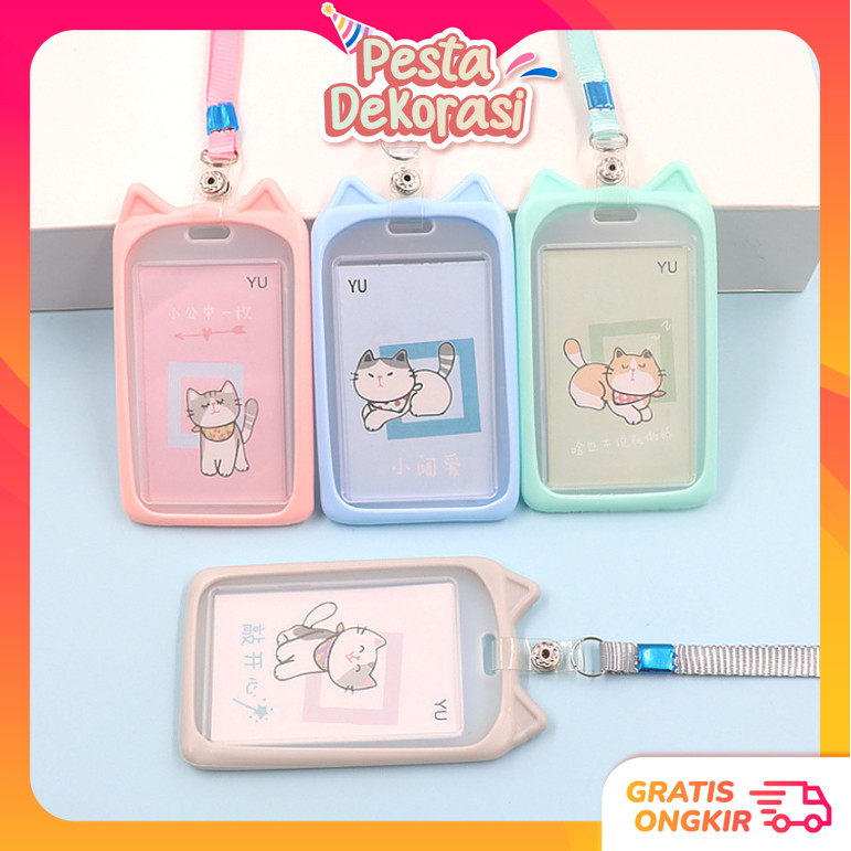 

PESTA DEKORASI 5770 Name Tag Lanyard Gantungan Kartu Motif Kuping Id Card Holder Akses MRT Busway EMoney Bentuk Karakter Warna Pastel