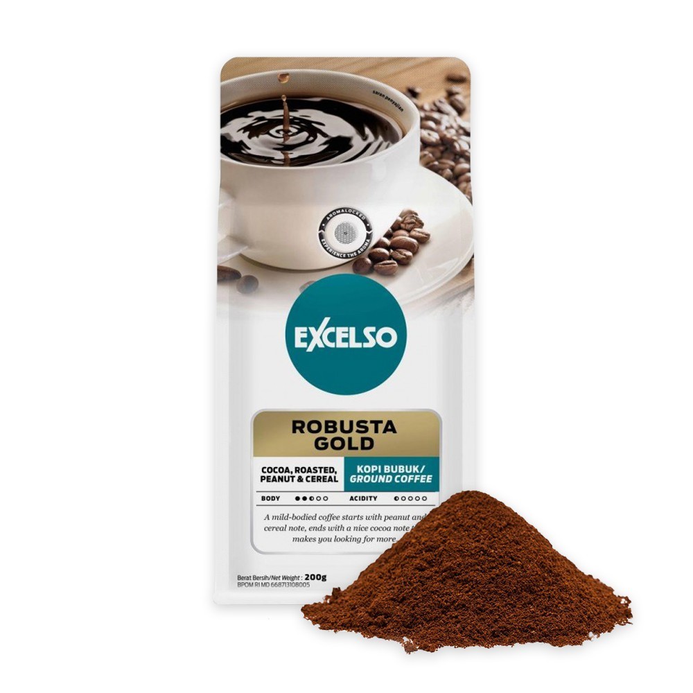 

Excelso Robusta Gold Kopi Bubuk Ground Coffee 200 gr